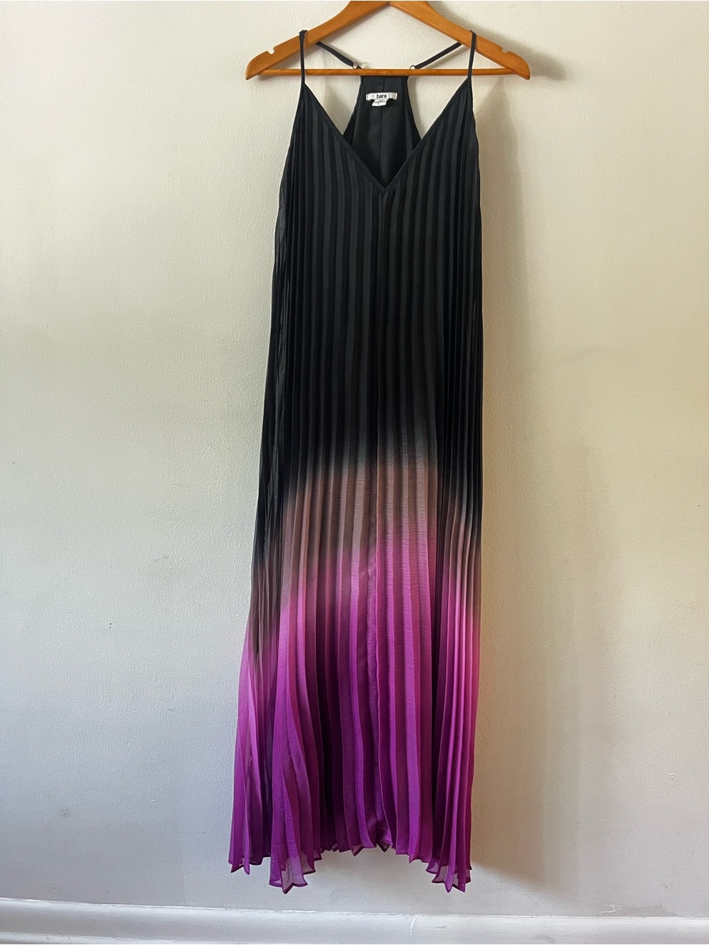 Bar III Black to Magenta Ombre Pleated Maxi Dress
